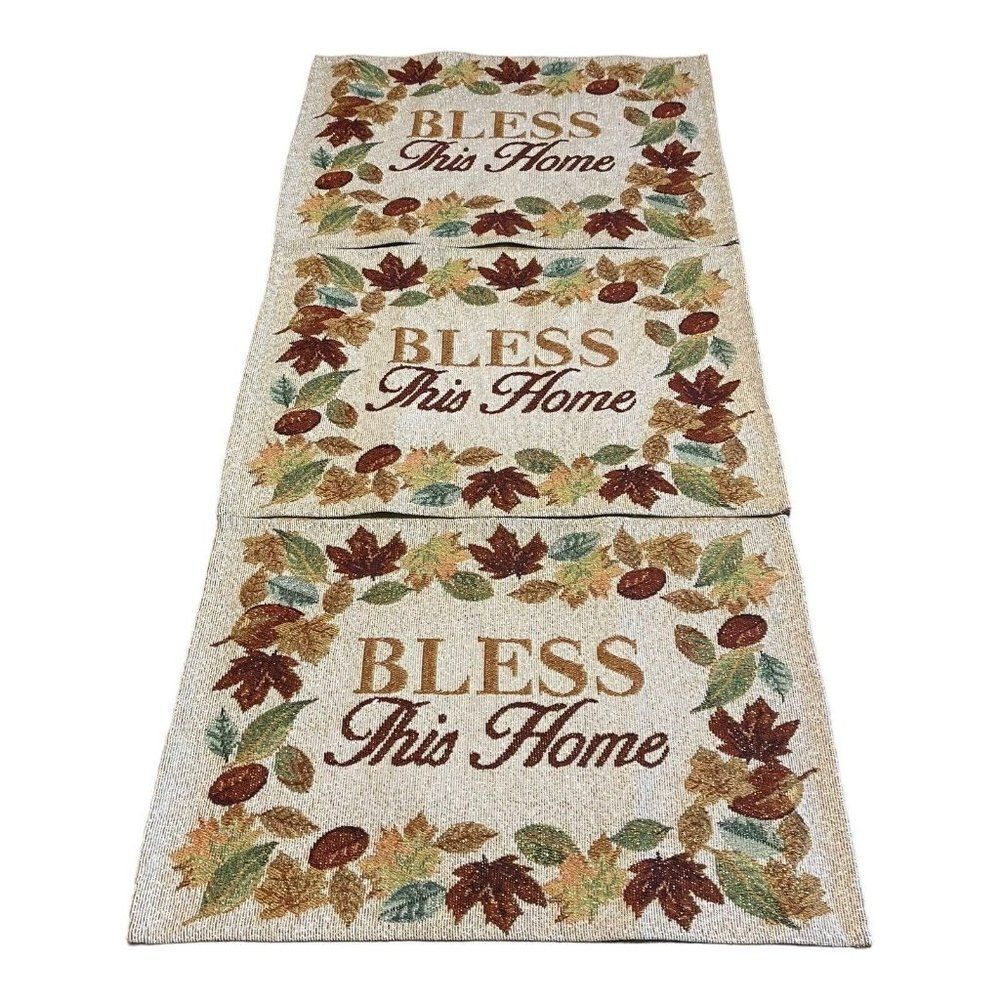 Set of 3 Fall Themed Bless This Home Placemats 17.75”x12.25” Autumn Tapestry Lot